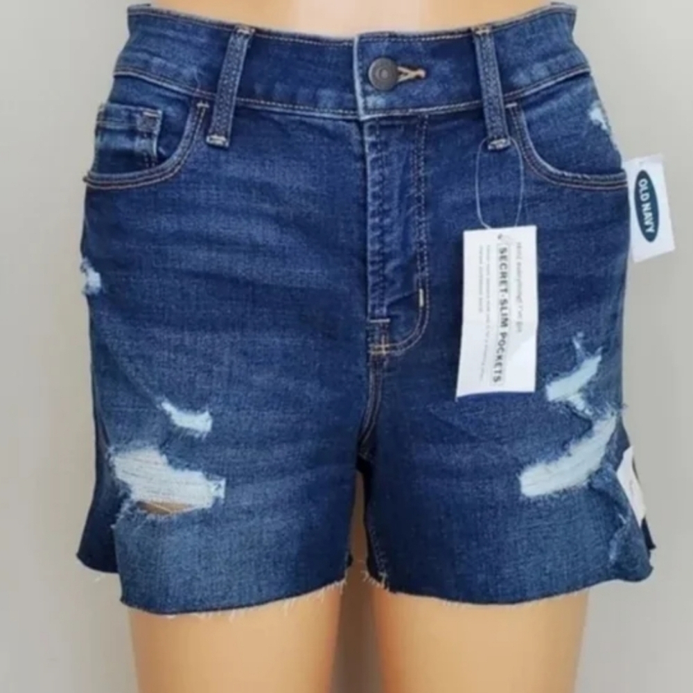 Old navy blue high rise distressed jeans shorts Size 0